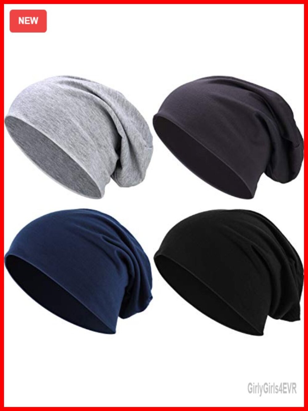 4 Pack Slouchy Beanie Hats Knit Skull Cap Lightweight Soft Bamboo Fiber Unisex